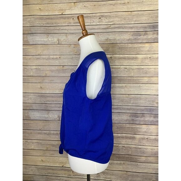 American Eagle Womens Small Tie Front Blouse Blue Popover Style Sleeveless - Picture 4 of 8